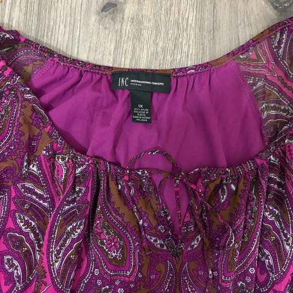 INC International Concepts Women’s Size 1X V Neck Paisley Top 3/4 Sleeves Purple - Picture 9 of 13